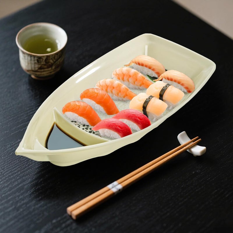 Hedume 2 Pack Sushi Boat Shape Plate, Sushi Sashimi Serving Tray, Nearly Unbreakable Melamine Plastic Plate, Top Dishwasher Safe, 12.9 x 5.7 Inch - Image 4